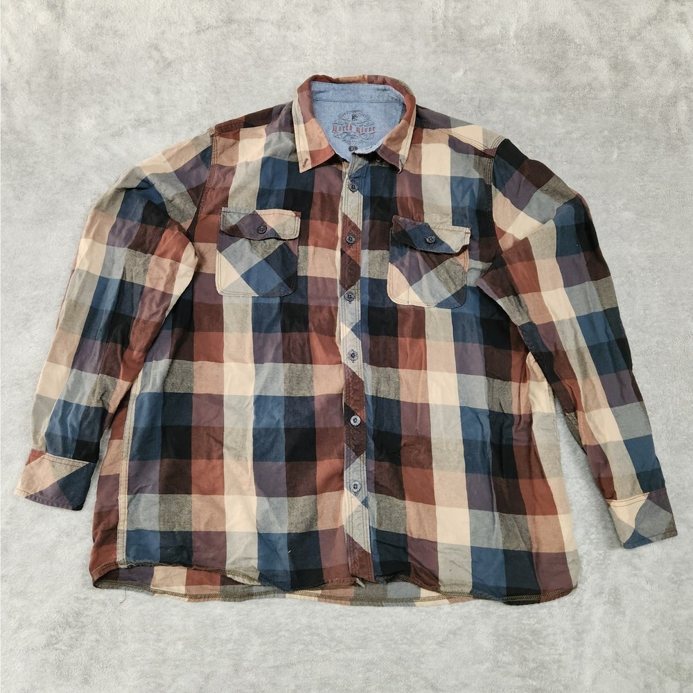 North River Men's XL Plaid Long Sleeve Button‎ Down Western Shirt